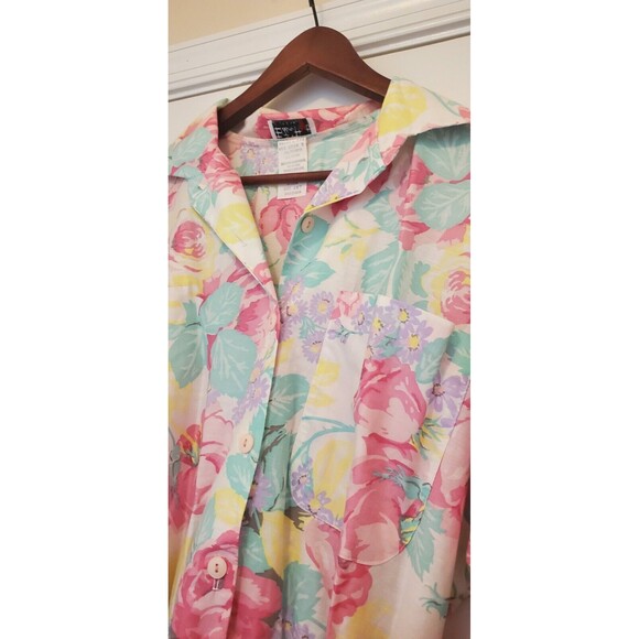 Vtg 1980s Ellen Hart Original Pink Pastel Floral Shirt Dress W/ Belt Flower 22 T - Picture 14 of 16